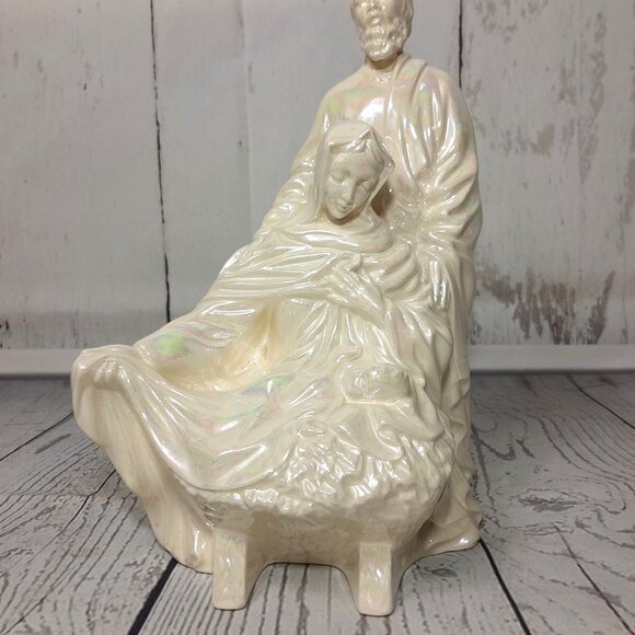 Holy Family Statue Joseph Mary Baby Jesus Ceramic Atlantic Mold Iridescent Pearl - Picture 8 of 16
